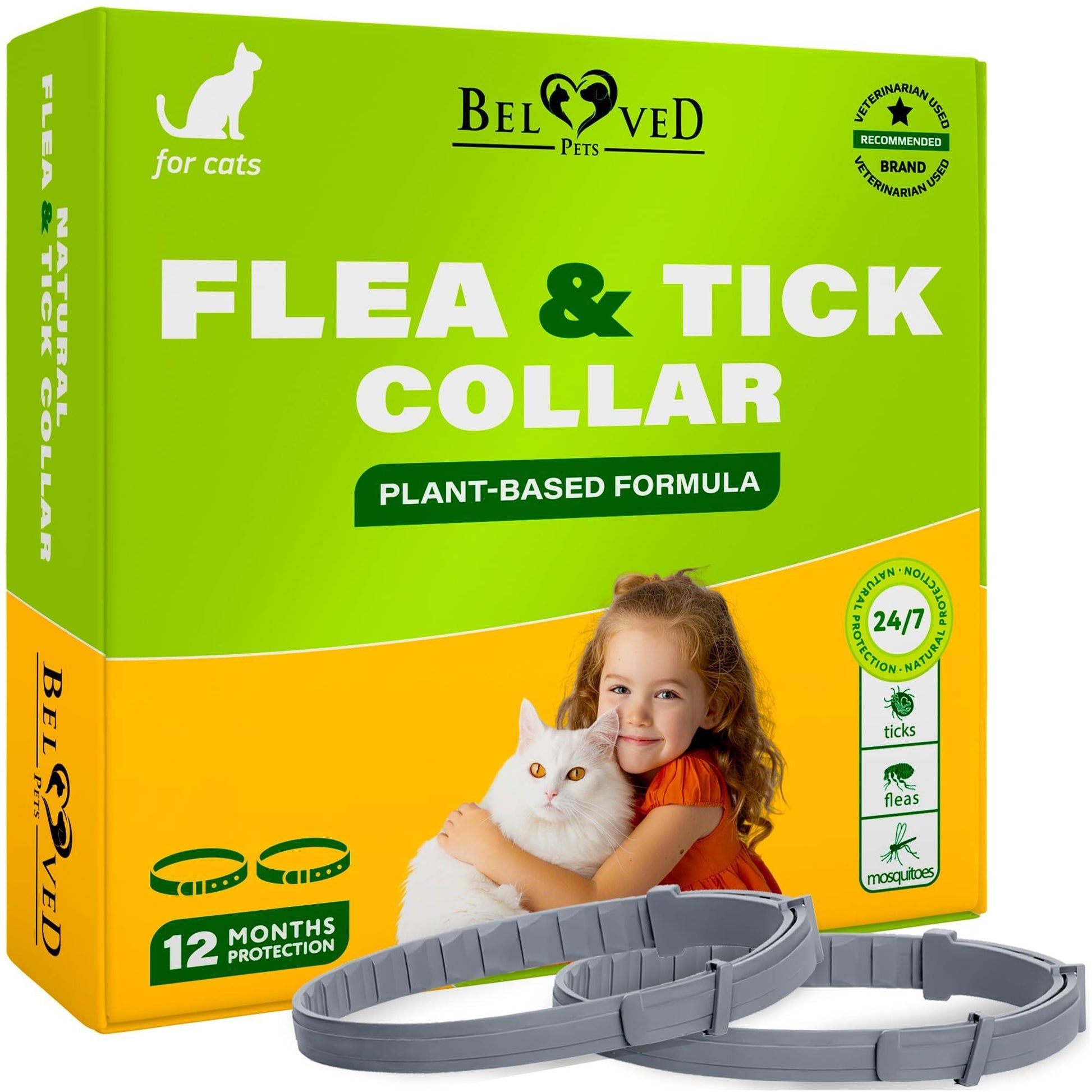 Beloved Pets Natural Flea & Tick Collar for Cats. 12 Months Control of Best Prevention & Safe Treatment with Essential Oil Repellent (1 Count) For Pet With Love