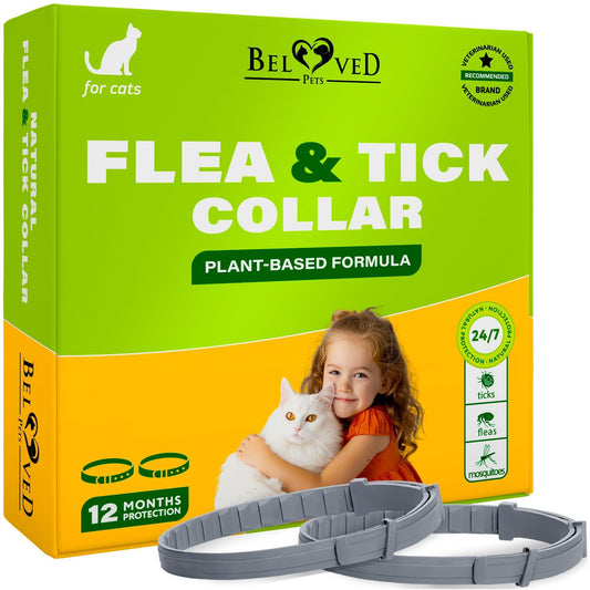 Beloved Pets Natural Flea & Tick Collar for Cats. 12 Months Control of Best Prevention & Safe Treatment with Essential Oil Repellent (1 Count) For Pet With Love