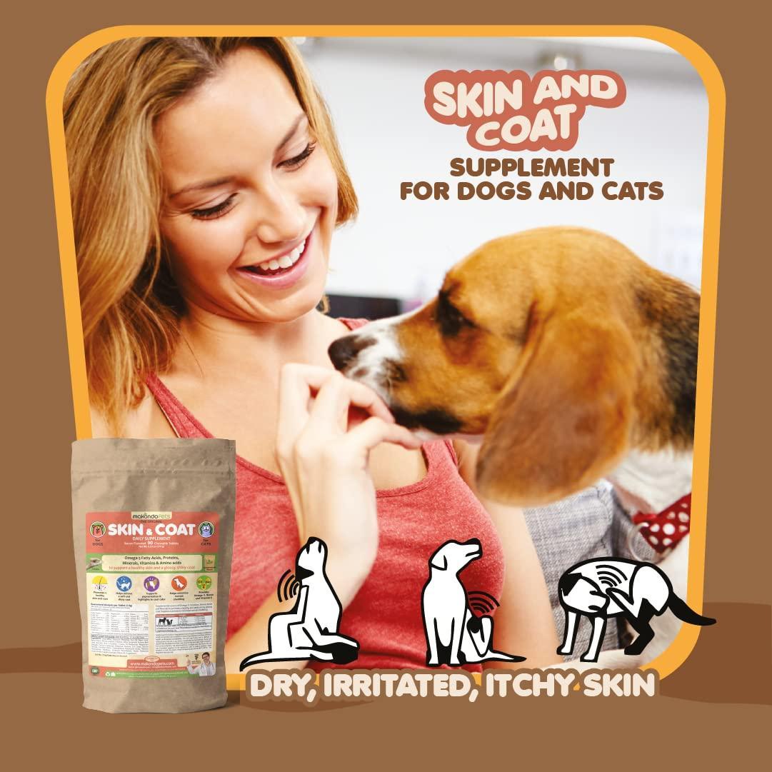 Makondo Pets Skin and Coat Supplement with Fish Oil for Dogs & Cats (90 Tablets) For Pet With Love