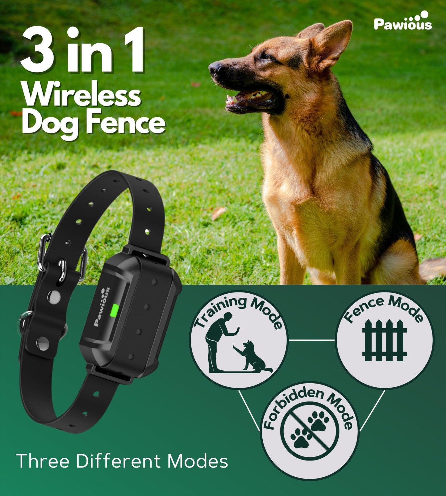 PAWIOUS High Precision Wireless Containment System for Up to 1 Acre for Medium to Large Dogs 6" to 23" Neck For Pet With Love