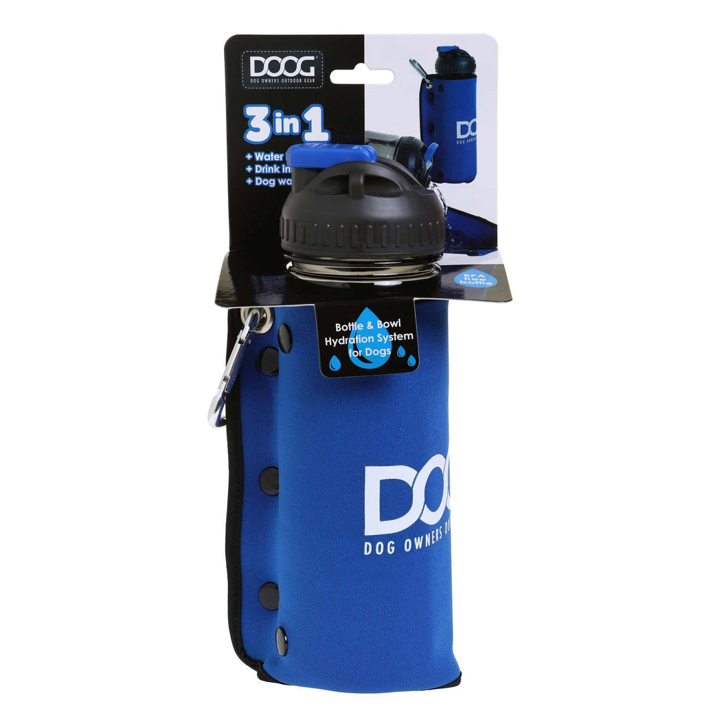 DOOG Dog 3-in-1 Water Bottle and Bowl Blue 3 x 4.5 x 11