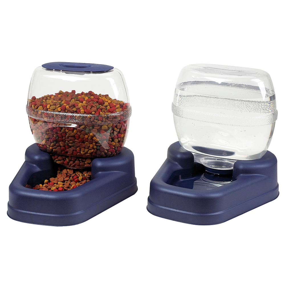 Bergan Petite Gourmet Combo Pack Pet Feeder and Waterer Blue 13 x 11.5 x 11.25 each For Pet With Love