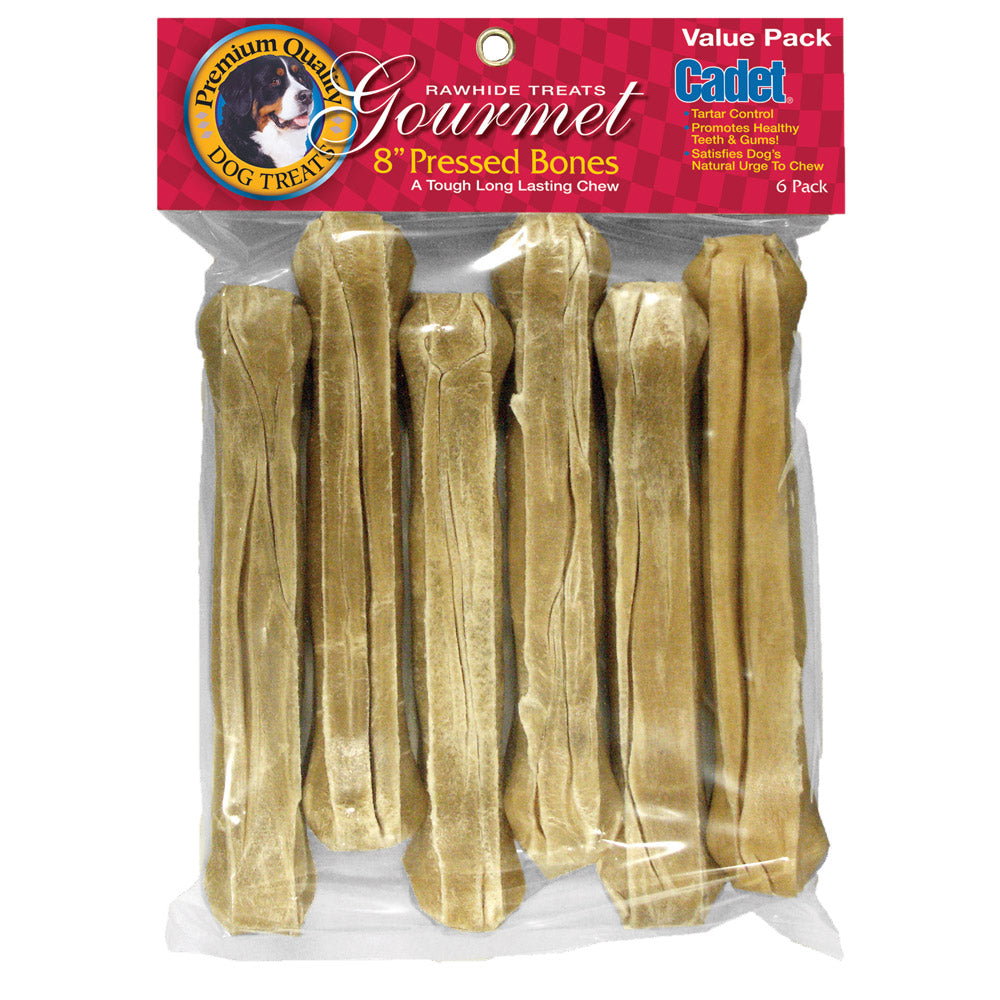 Cadet Pressed Rawhide Bones 8 inches 6 pack For Pet With Love
