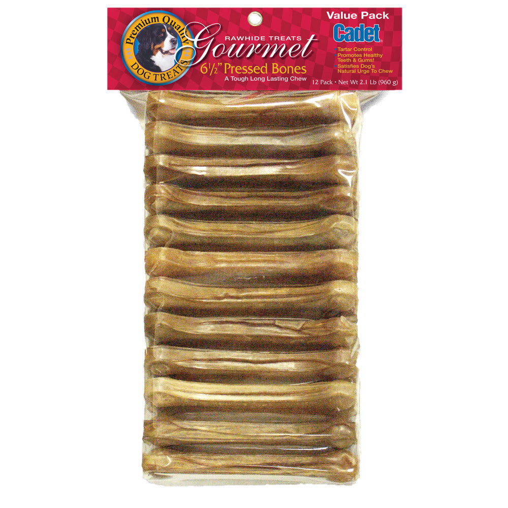 Cadet Pressed Rawhide Bones 6.5 inches 12 pack For Pet With Love