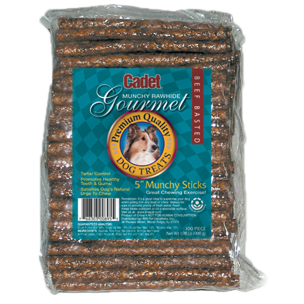 Cadet Rawhide Munchy Sticks Beef Basted 5 inches 100 pack For Pet With Love