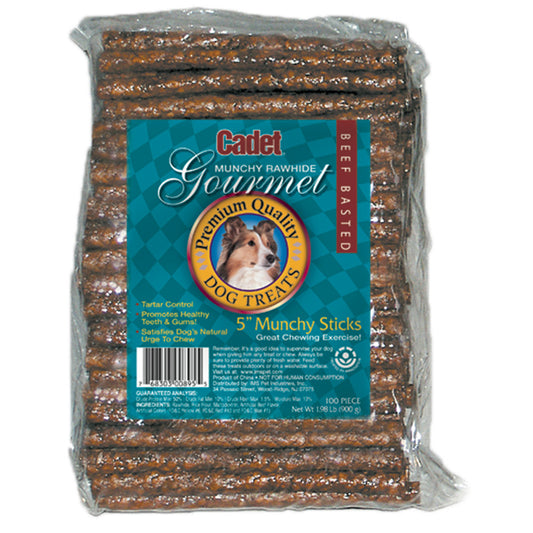 Cadet Rawhide Munchy Sticks Beef Basted 5 inches 100 pack For Pet With Love