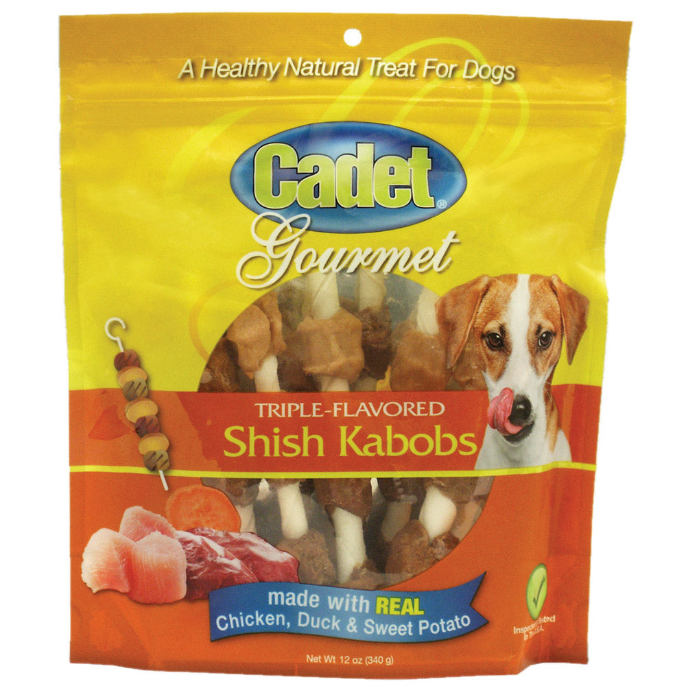 Cadet Gourmet Rawhide Shish Kabob Triple Flavor Treats Chicken, Duck and Sweet Potato 12 ounces For Pet With Love