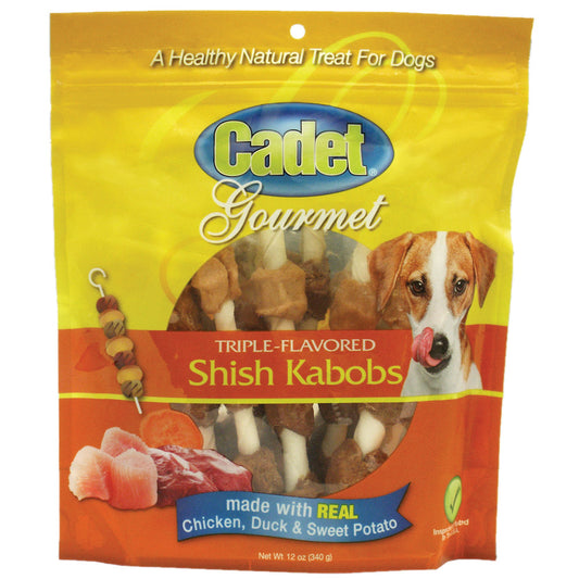 Cadet Gourmet Rawhide Shish Kabob Triple Flavor Treats Chicken, Duck and Sweet Potato 12 ounces For Pet With Love