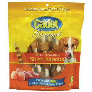 Cadet Gourmet Rawhide Shish Kabob Triple Flavor Treats Chicken, Duck and Sweet Potato 12 ounces