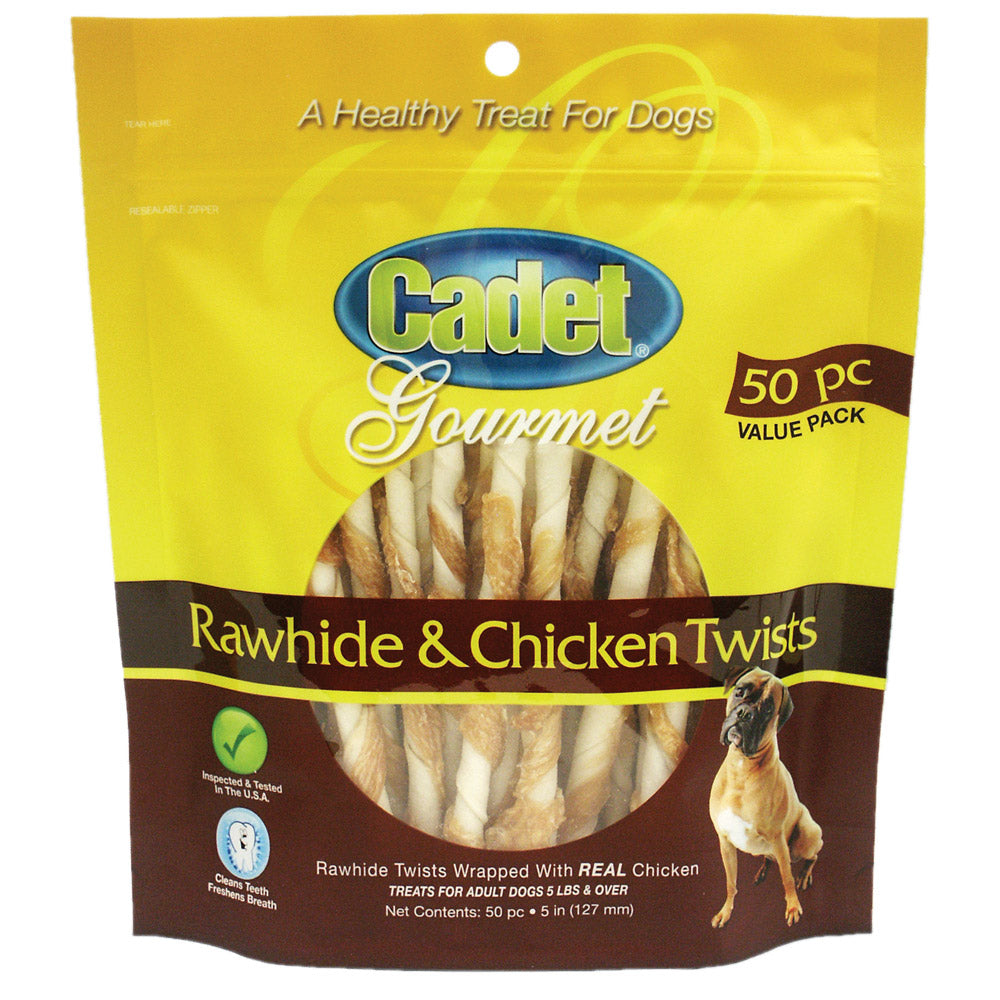 Cadet Premium Gourmet Rawhide and Chicken Twists Treats 50 pack For Pet With Love