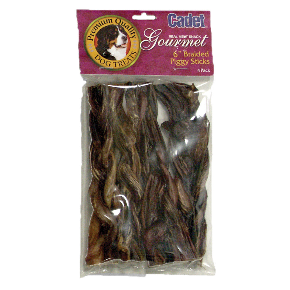 Cadet Braided Piggy Sticks 6 inches 4 pack For Pet With Love