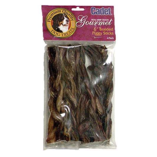 Cadet Braided Piggy Sticks 6 inches 4 pack For Pet With Love