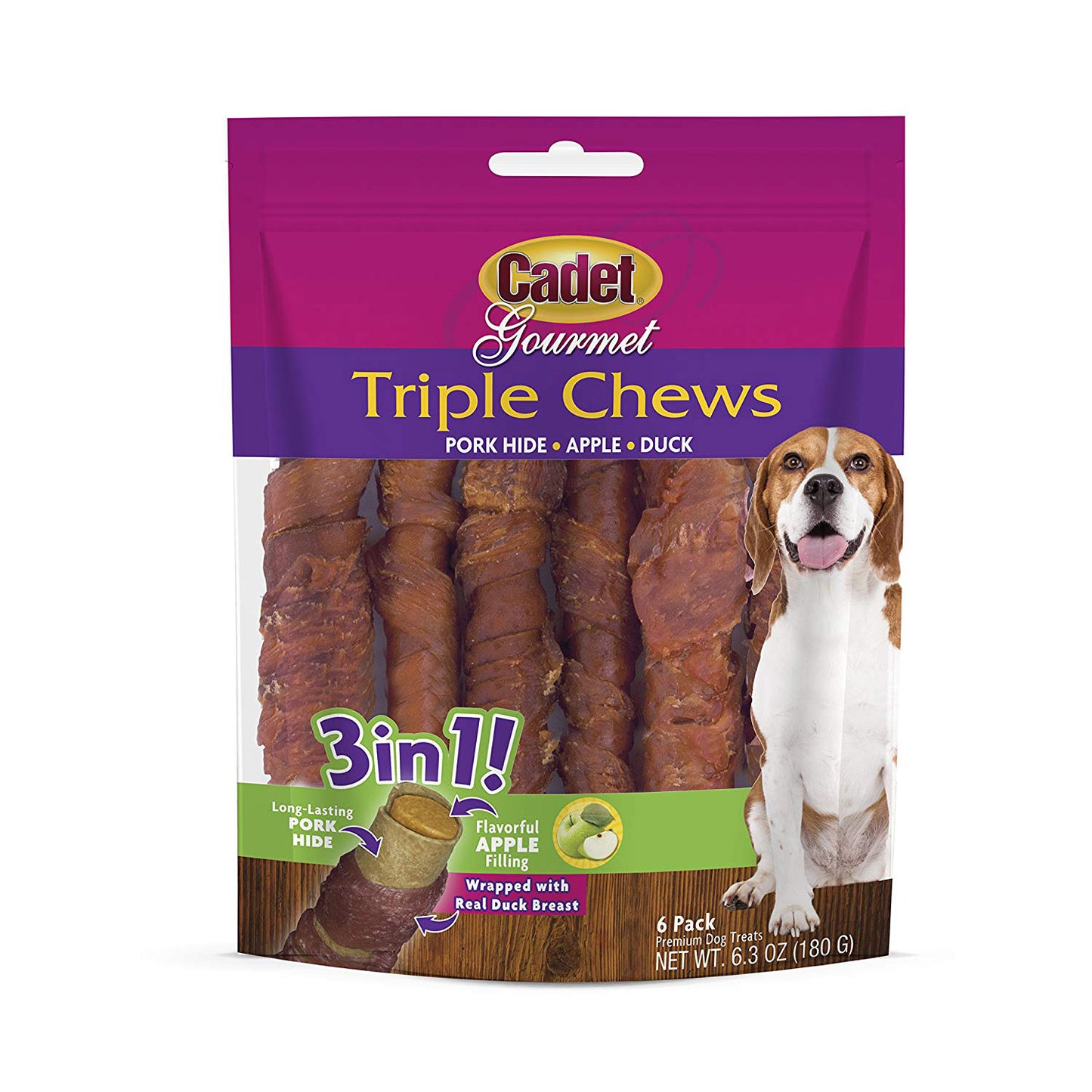 Cadet Triple Chew Treat Duck and Apple 6 pack For Pet With Love