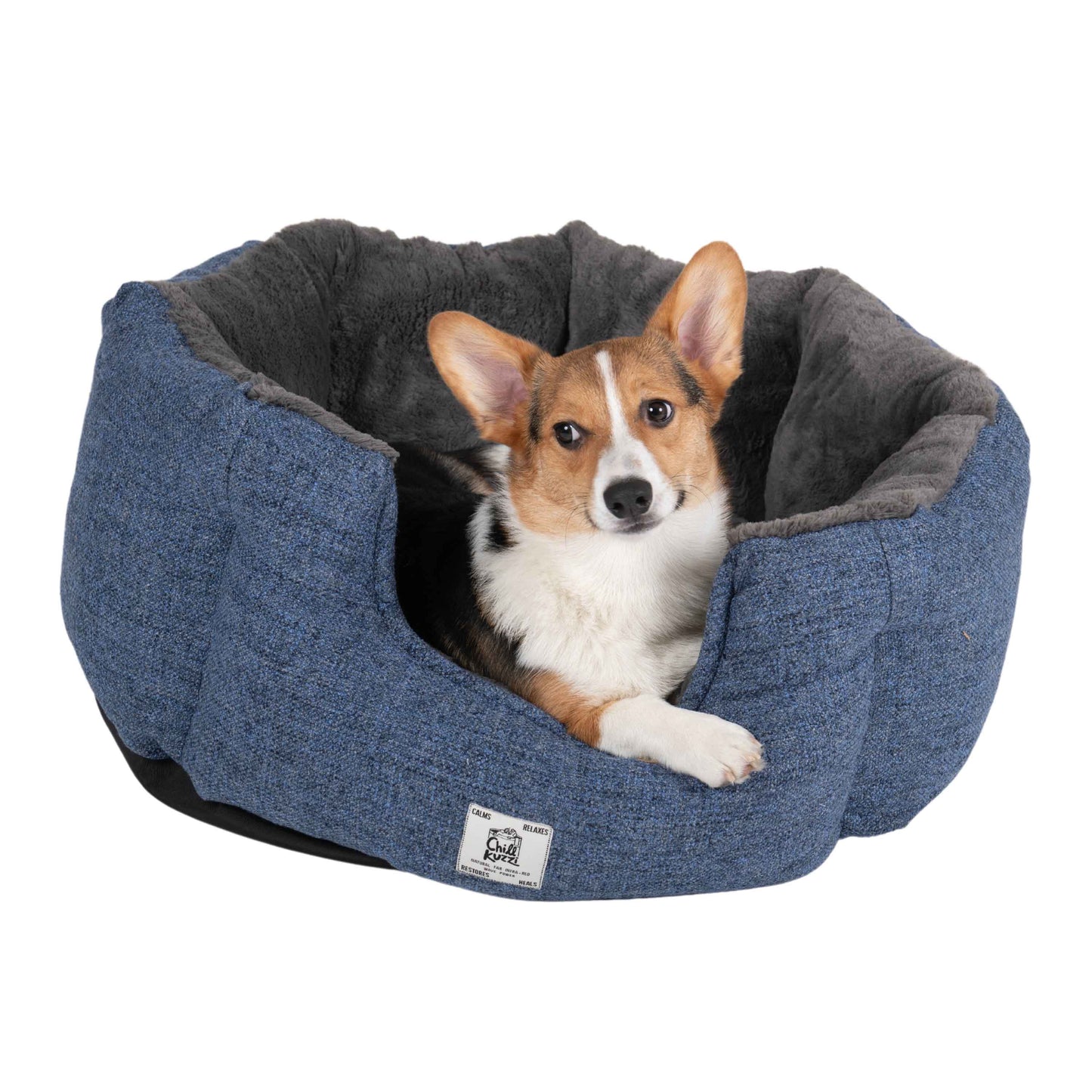 DGS Pet Products Chill Kuzzi FIR Round Bed Large Blue 36 x 36 x 15 For Pet With Love