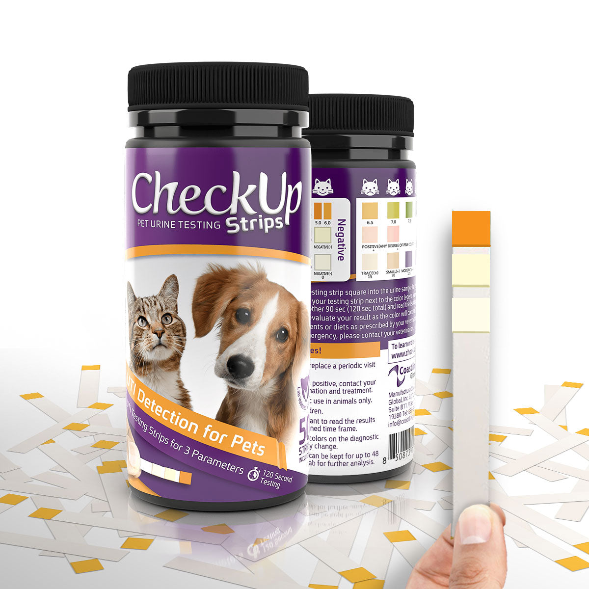 Coastline Global CheckUp Dog and Cat Urine Testing Strips for Detection of UTI 50 count 4 x 1.5 x 1.5 For Pet With Love