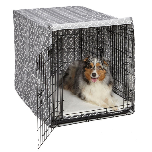 Midwest QuietTime Defender Covella Dog Crate Cover Gray 42 x 28 x 30 For Pet With Love