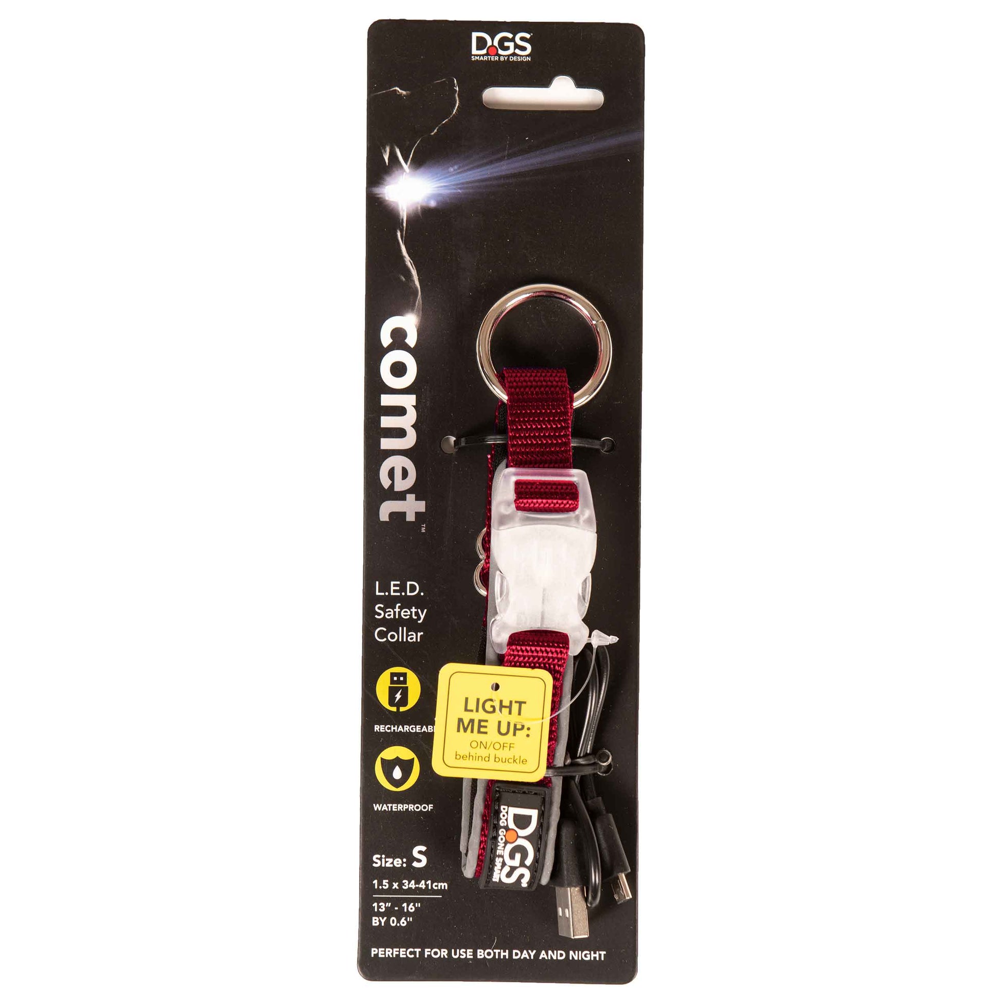 DGS Pet Products Comet Rechargeable Light Up Dog Collar Small Red 13.5 - 16 x 0.6 For Pet With Love