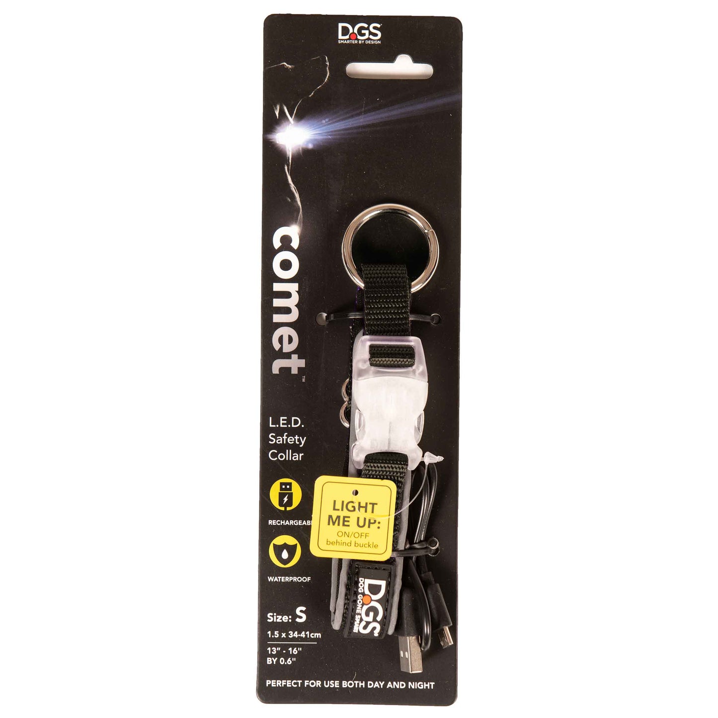 DGS Pet Products Comet Rechargeable Light Up Dog Collar Small Black 13.5 - 16 x 0.6 For Pet With Love