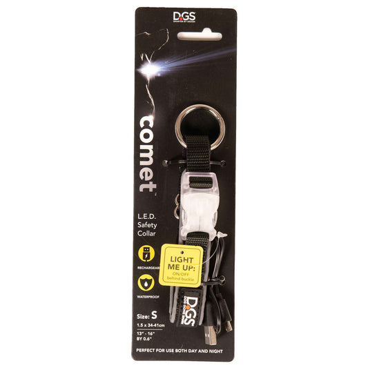 DGS Pet Products Comet Rechargeable Light Up Dog Collar Small Black 13.5 - 16 x 0.6 For Pet With Love