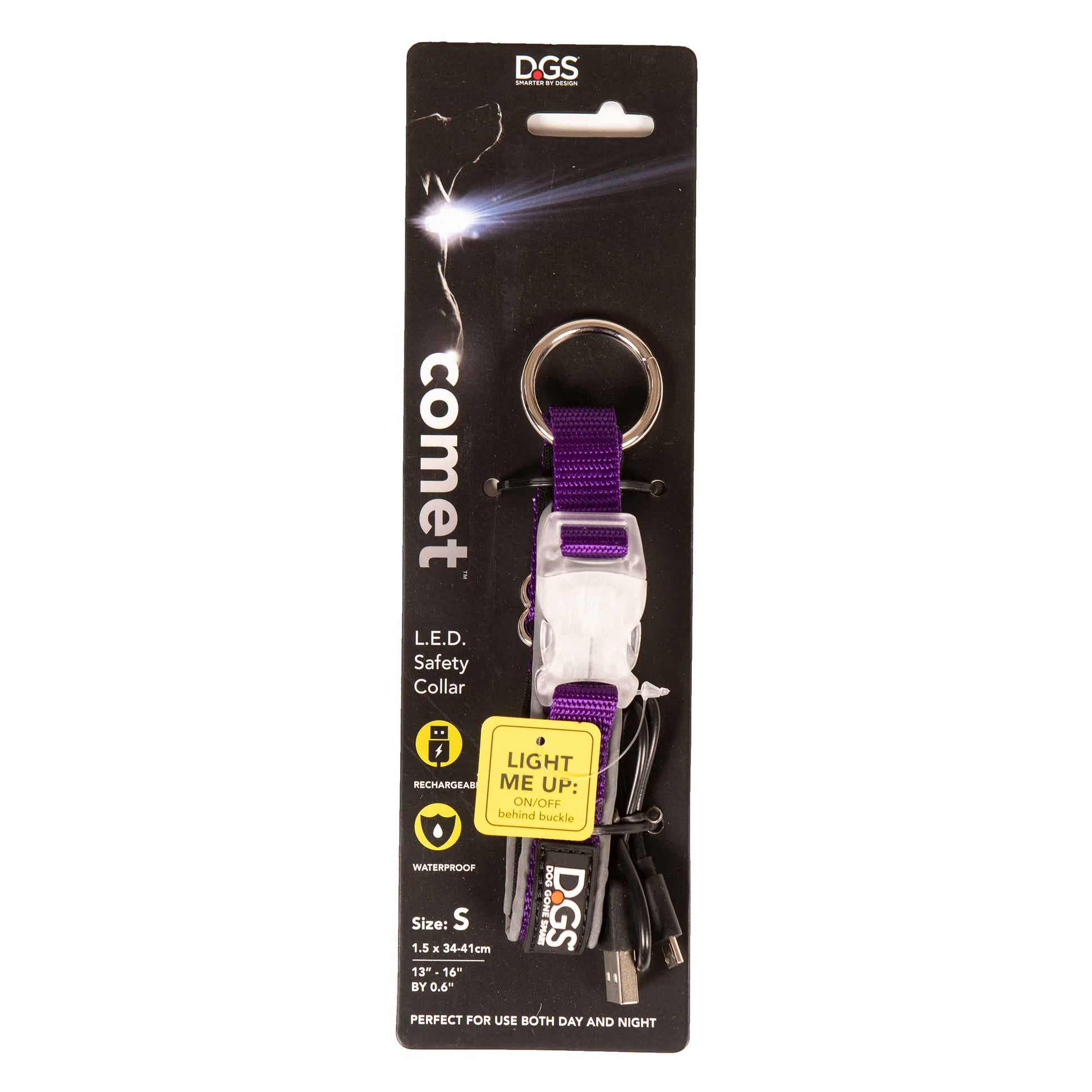 DGS Pet Products Comet Rechargeable Light Up Dog Collar Small Purple 13.5 - 16 x 0.6 For Pet With Love