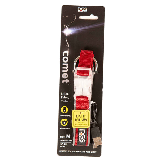 DGS Pet Products Comet Rechargeable Light Up Dog Collar Medium Red 16 - 20 x 0.75 For Pet With Love