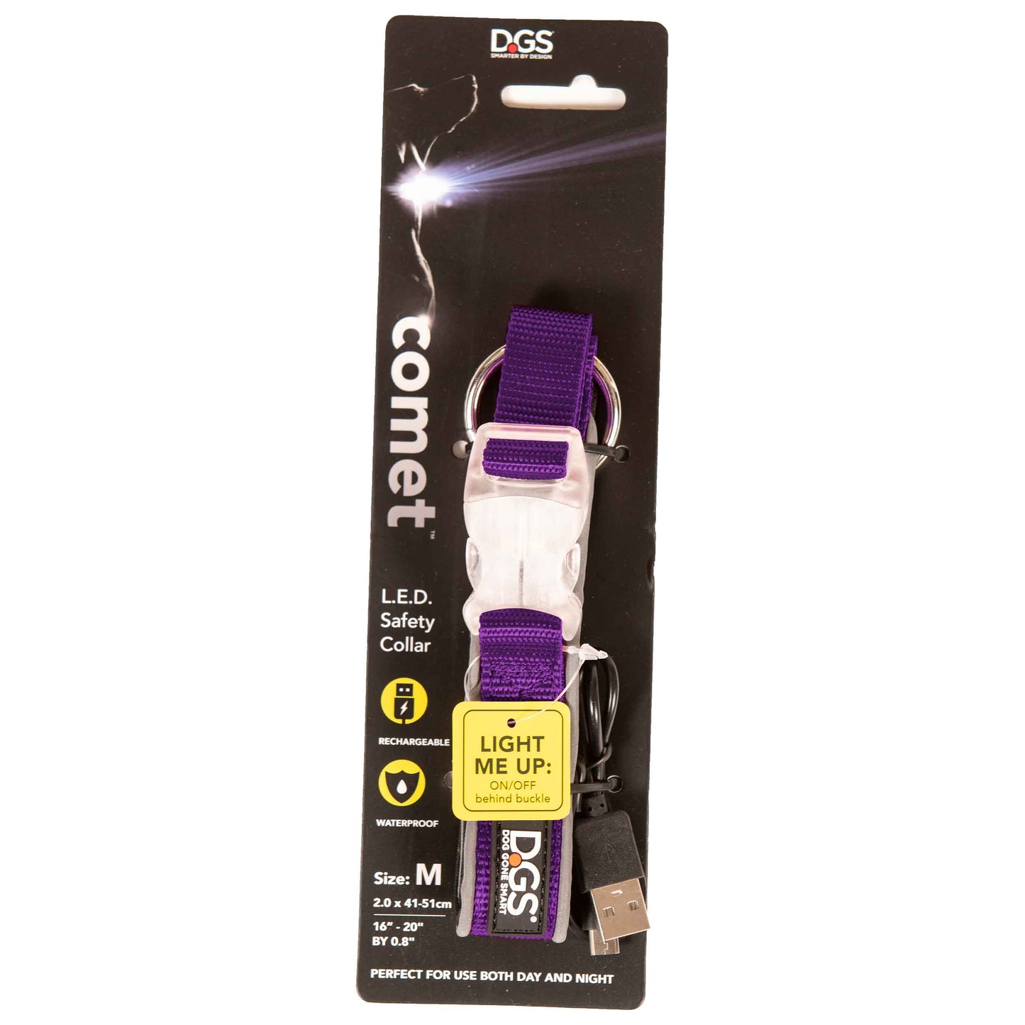 DGS Pet Products Comet Rechargeable Light Up Dog Collar Medium Purple 16 - 20 x 0.75 For Pet With Love