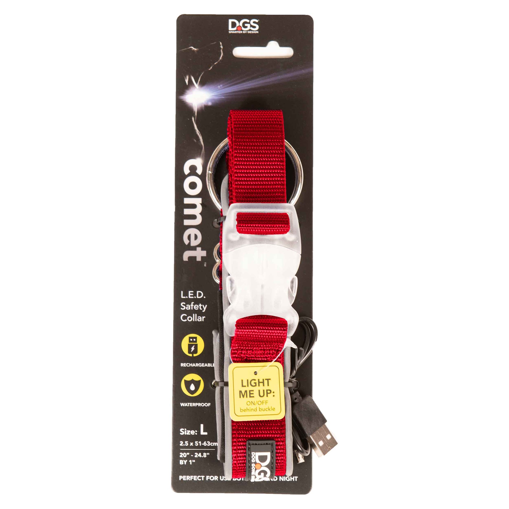DGS Pet Products Comet Rechargeable Light Up Dog Collar Large Red 20 - 25 x 1 For Pet With Love