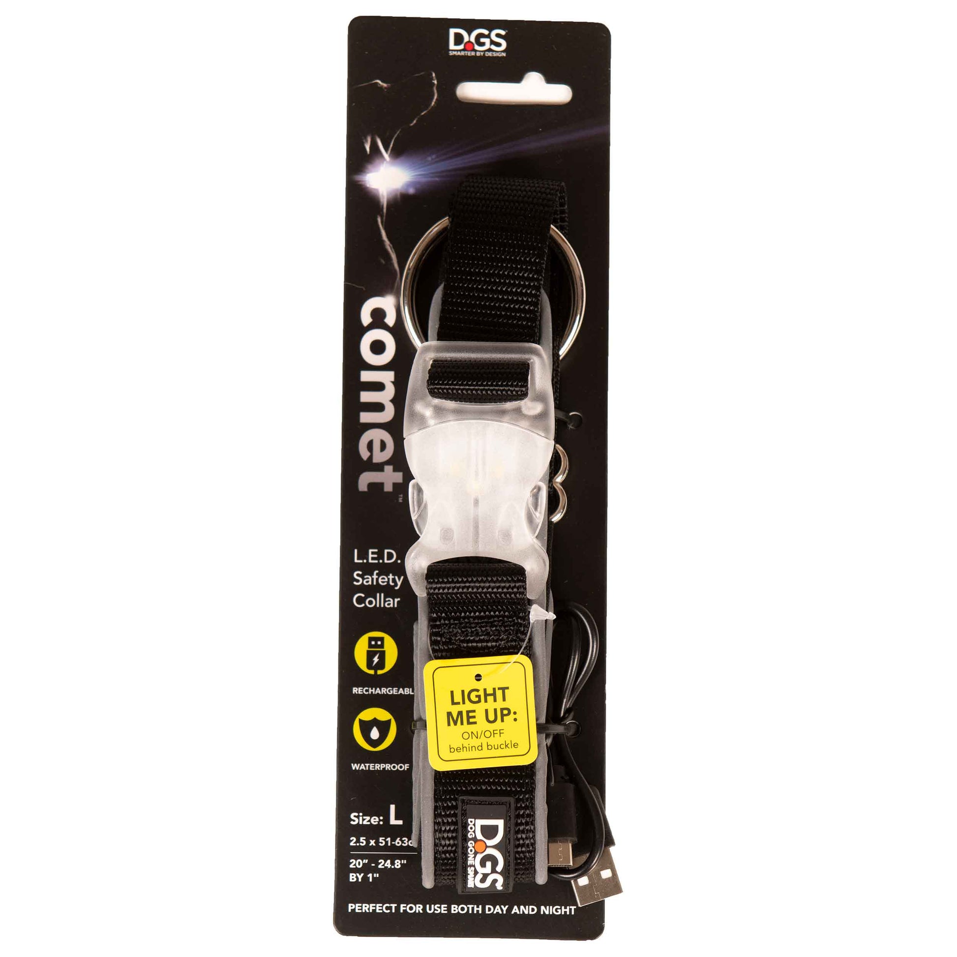 DGS Pet Products Comet Rechargeable Light Up Dog Collar Large Black 20 - 25 x 1 For Pet With Love