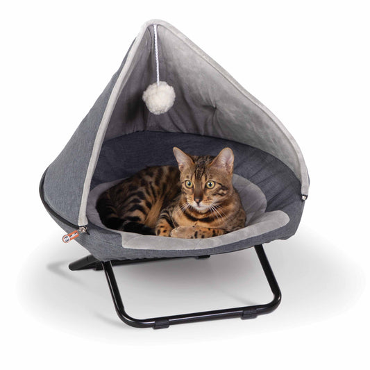 K&H Pet Products Hooded Elevated Cozy Pet Cot Small Gray 19 x 19 x 12 For Pet With Love