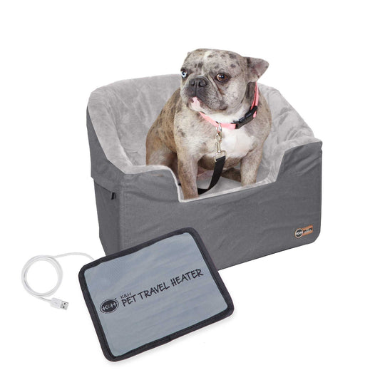 K&H Pet Products Bucket Booster Pet Seat Collapsible Heated Large Gray 22 x 20 x 16 For Pet With Love