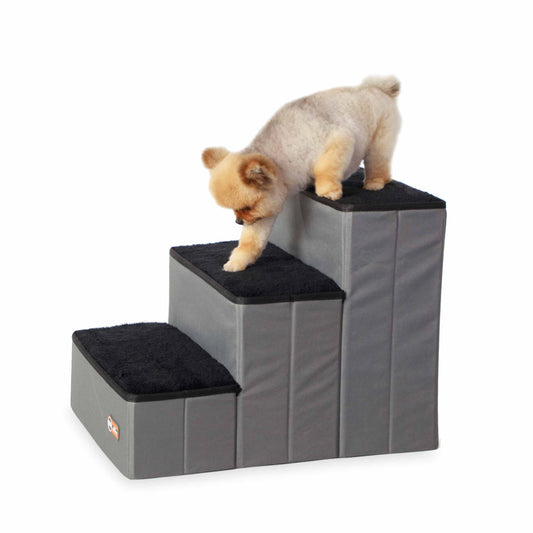 K&H Pet Products Pet Stair Steps with Storage 3 Stair Gray/Black 16.5 x 21 x 16.5 For Pet With Love