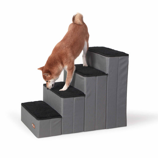 K&H Pet Products Pet Stair Steps with Storage 4 Stair Gray/Black 16.5 x 28 x 22 For Pet With Love