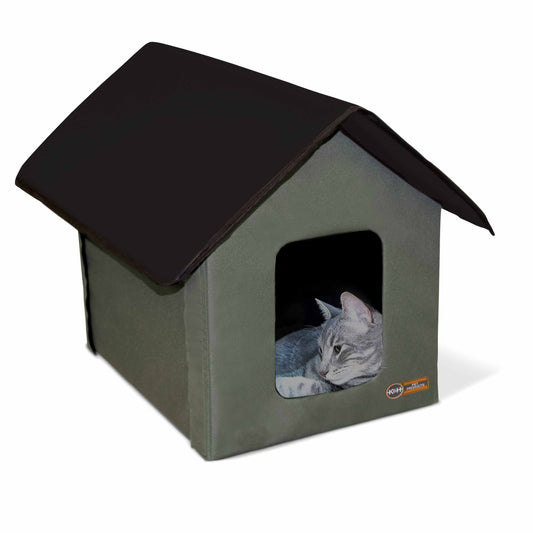 K&H Pet Products Outdoor Kitty House Cat Shelter (Unheated) Olive 19 x 22 x 17 For Pet With Love