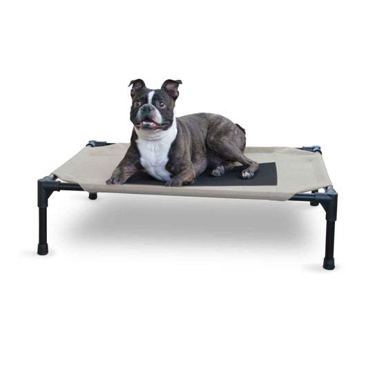 K&H Pet Products Original Pet Cot Elevated Pet Bed Medium Taupe/Black 25 x 32 x 7 For Pet With Love