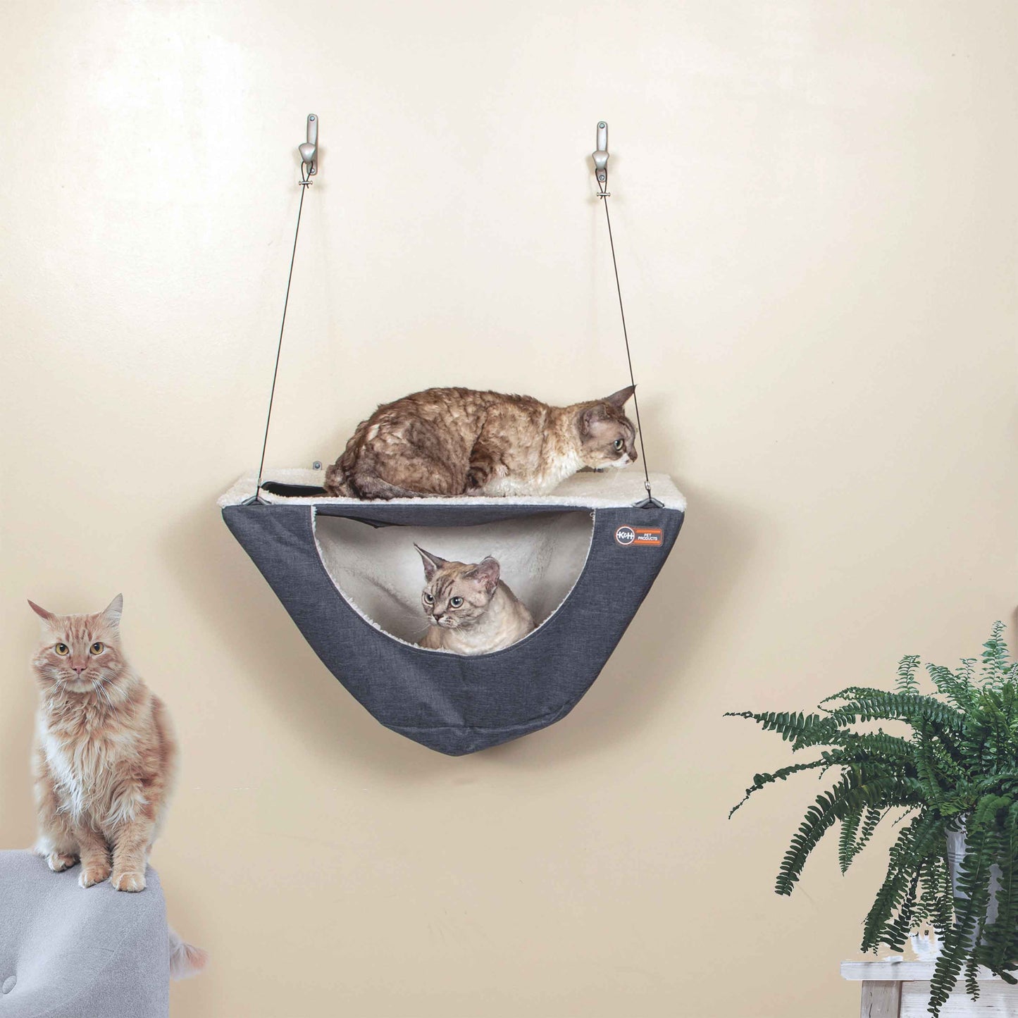K&H Pet Products Wall Mount Cat Shelf and Cat Hammock Single Shelf Gray 23 x 12 x 31.5 For Pet With Love