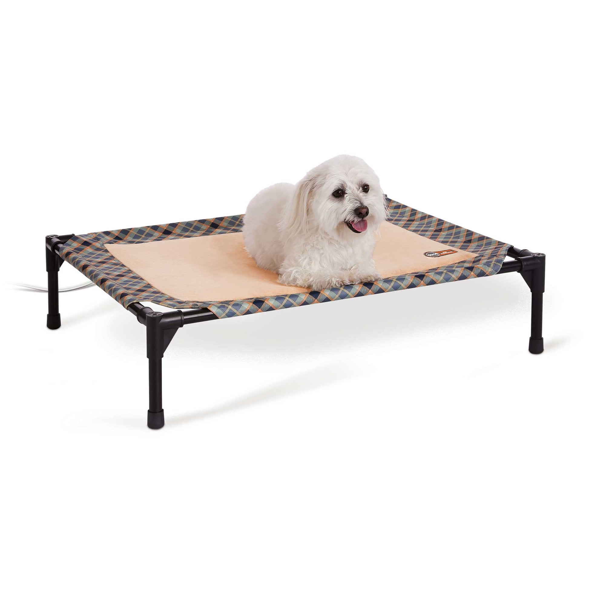 K&H Pet Products Thermo-Pet Cot Medium Tan / Plaid 25 x 32 x 7 For Pet With Love