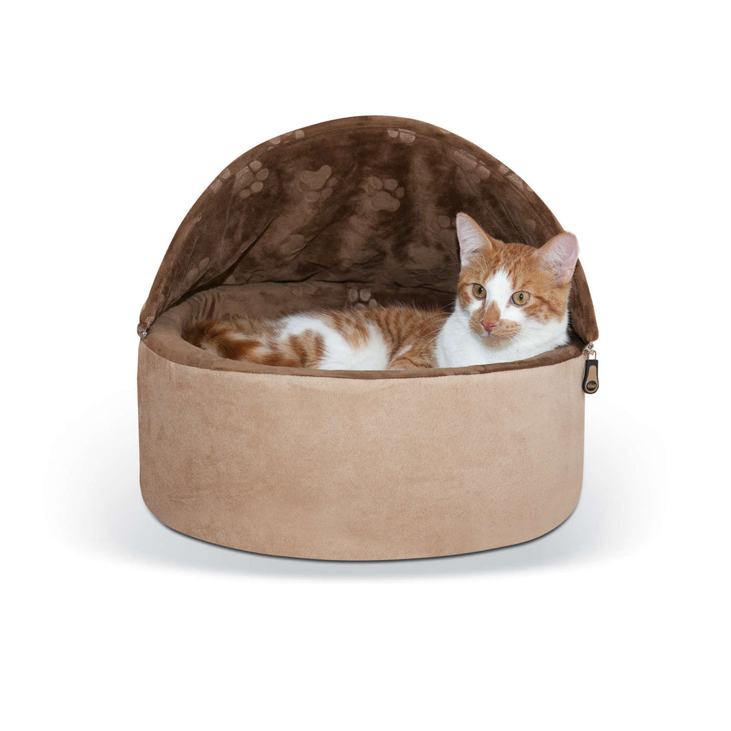 K&H Pet Products Self-Warming Kitty Bed Hooded Small Chocolate/Tan 16 x 16 x 12.5