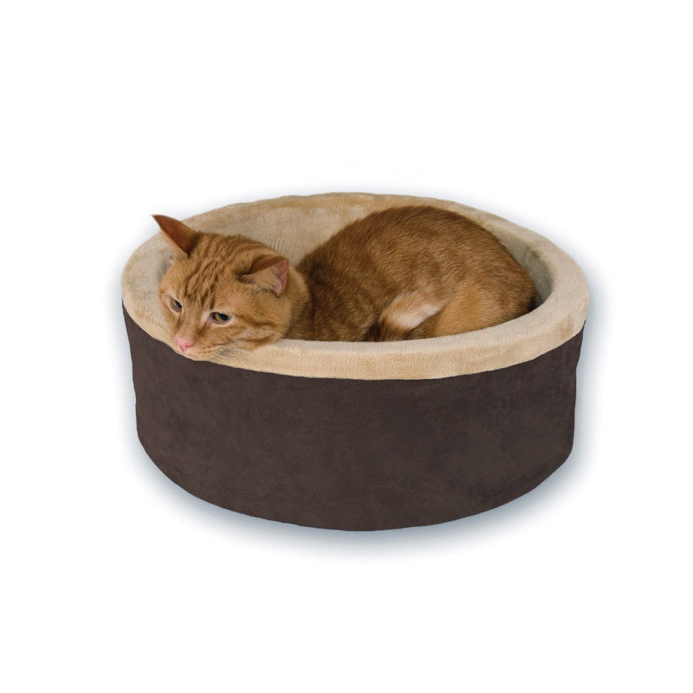K&H Pet Products Thermo-Kitty Bed Small Mocha 16 x 16 x 6 For Pet With Love