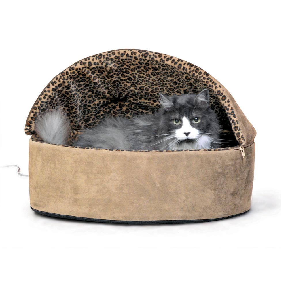 K&H Pet Products Thermo-Kitty Bed Deluxe Hooded Large Tan 20 x 20 x 14 For Pet With Love