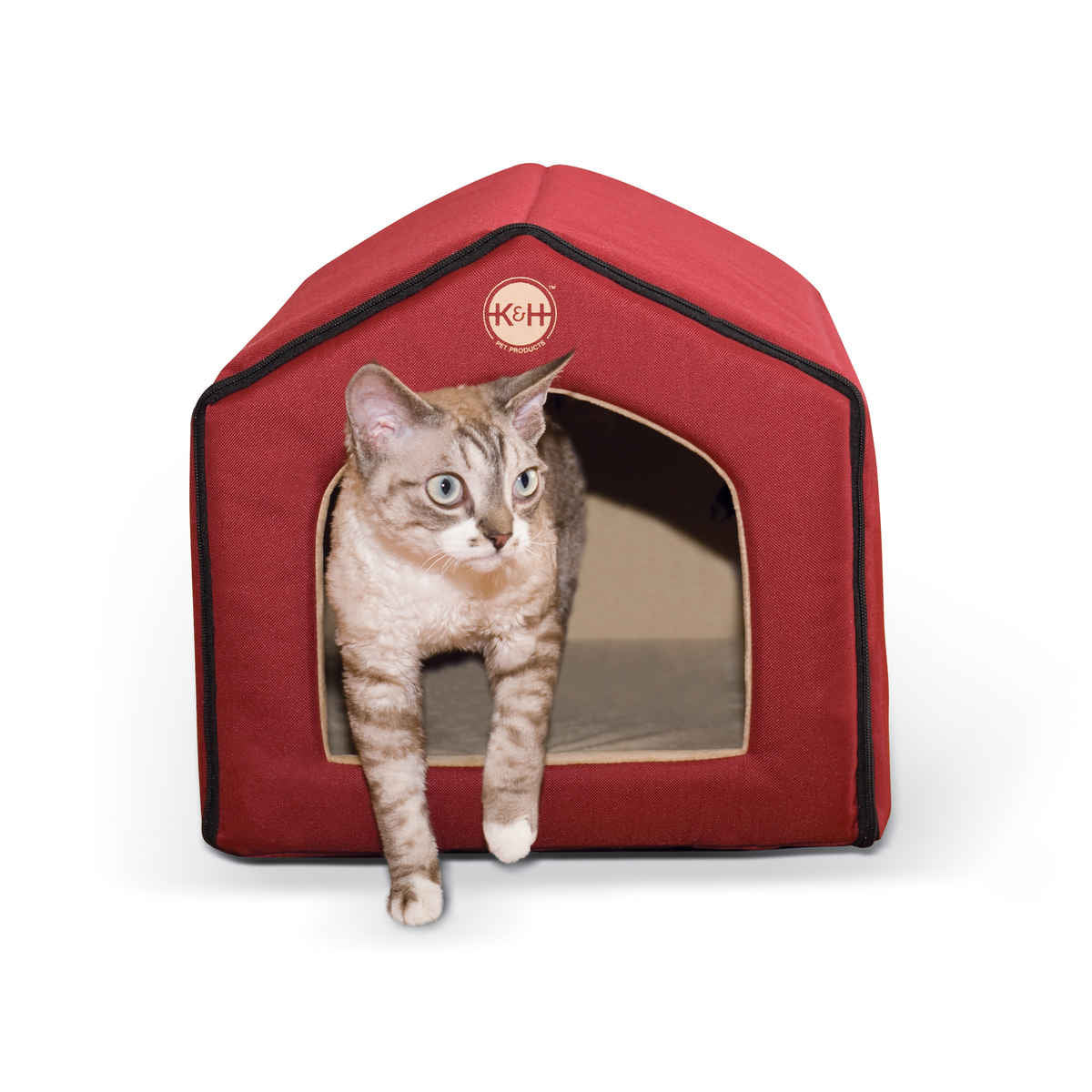 K&H Pet Products Unheated Indoor Pet House Red / Tan 16 x 15 x 14 For Pet With Love