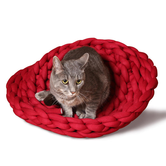 K&H Pet Products Knitted Pet Bed Red 17 x 17 x 4 For Pet With Love