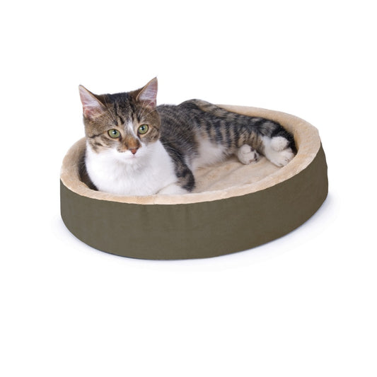K&H Pet Products Thermo-Kitty Cuddle Up Bed Mocha 16 x 16 x 3 For Pet With Love