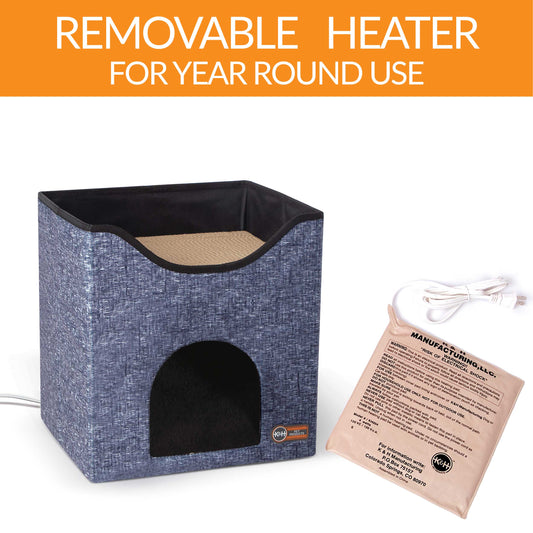 K&H Pet Products Thermo-Kitty Playhouse Navy Blue 14 x 12 x 15 For Pet With Love