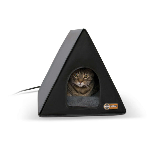K&H Pet Products Heated A-Frame Cat House Gray / Black 18 x 14 x 14 For Pet With Love