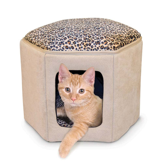K&H Pet Products Thermo-Kitty Sleephouse Tan / Leopard 17 x 16 x 13 For Pet With Love