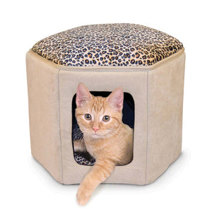 K&H Pet Products Thermo-Kitty Sleephouse Tan / Leopard 17 x 16 x 13