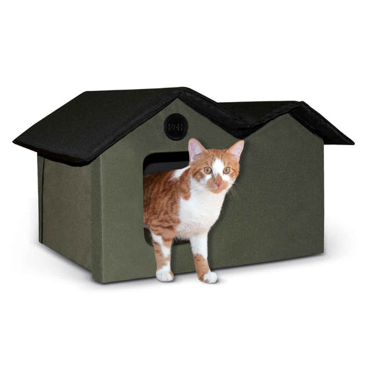K&H Pet Products Unheated Outdoor Kitty House Extra Wide Olive / Black 21.5 x 26.5 x 15.5: For Pet With Love