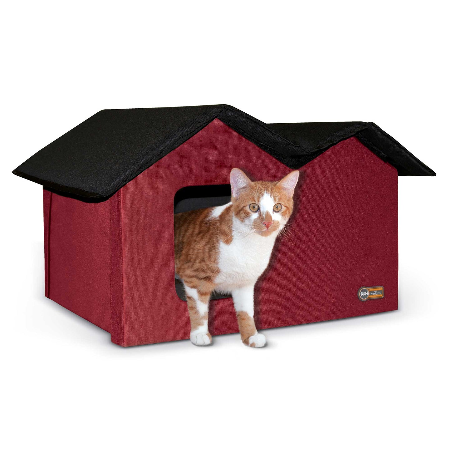 K&H Pet Products Outdoor Kitty House Extra-Wide Unheated Red 21.5 x 14 x 13 For Pet With Love