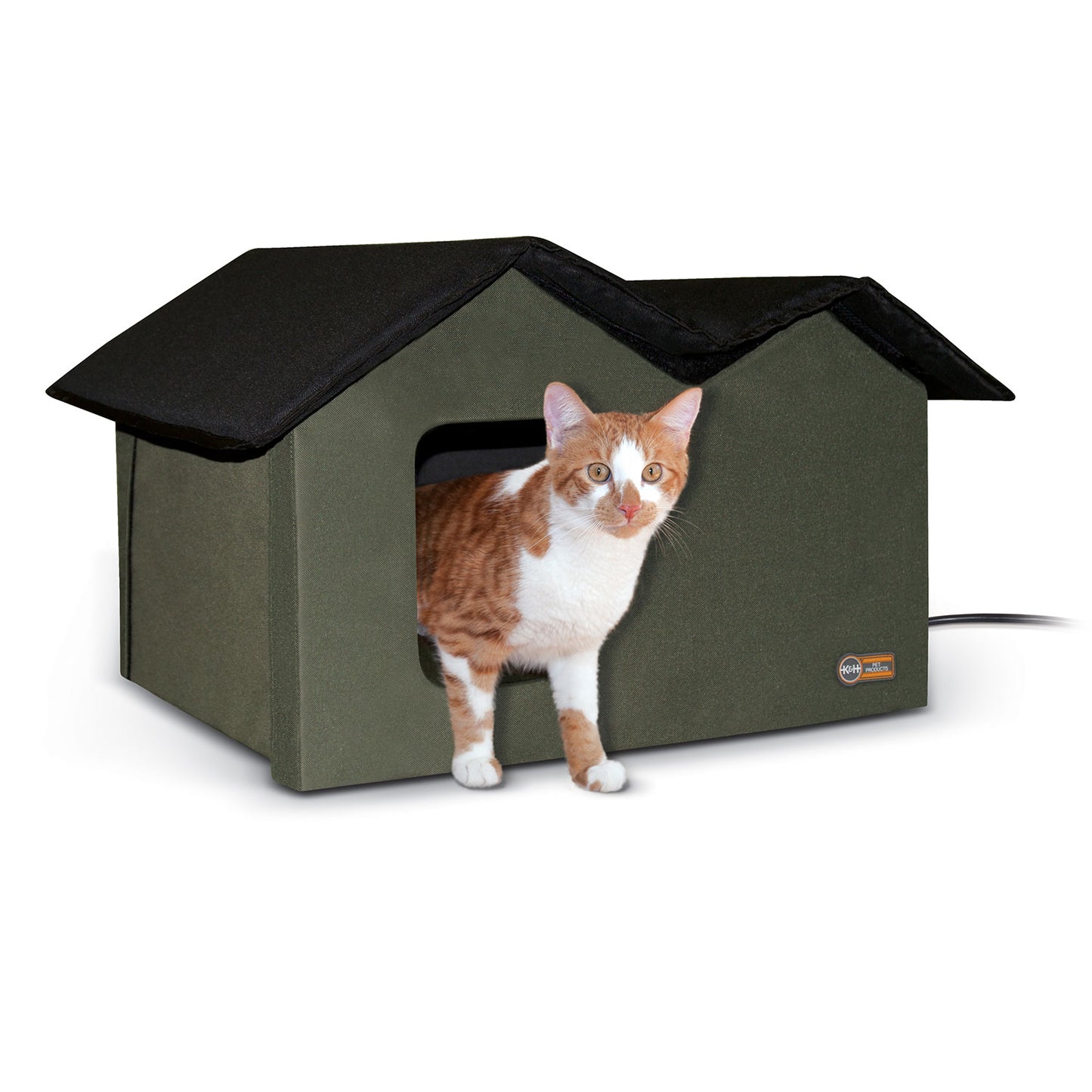 K&H Pet Products Heated Outdoor Kitty House Extra Wide Olive / Black 21.5 x 26.5 x 15.5 For Pet With Love