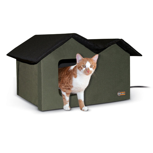 K&H Pet Products Heated Outdoor Kitty House Extra Wide Olive / Black 21.5 x 26.5 x 15.5 For Pet With Love
